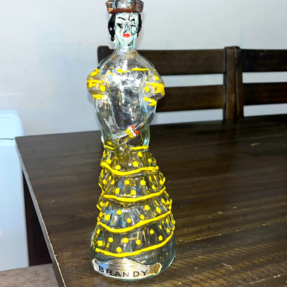 Antique Empty Bottle Brandy Spanish Women Dancer Dress Vintage